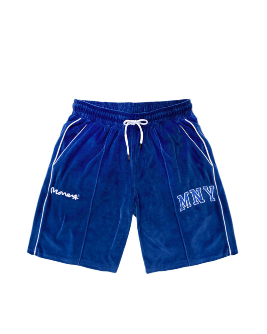 MONEY VELOUR TRACK SHORT-BLUE
